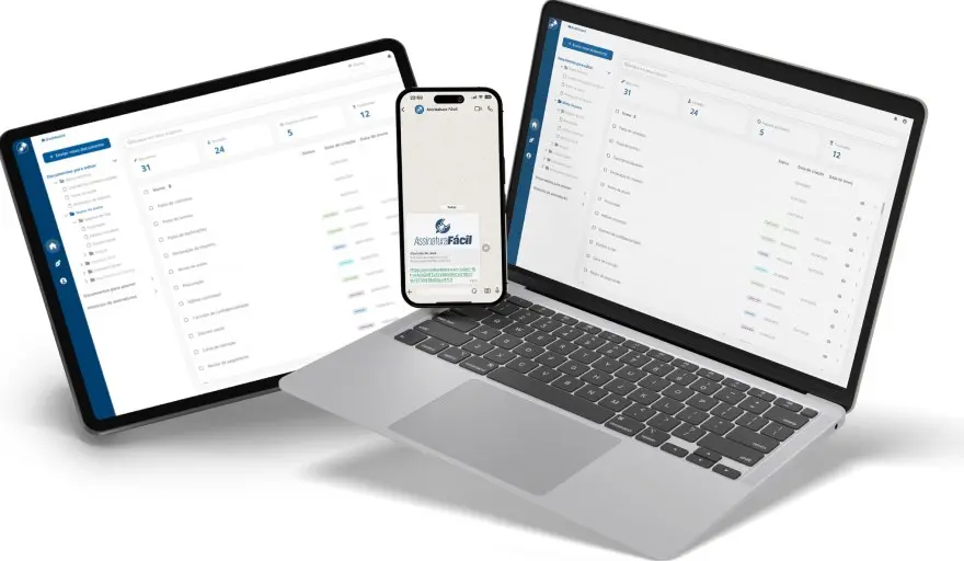 Telas do Assinatura Fácil em celular e navegador